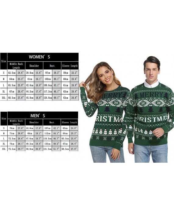 Abollria Unisex Couples Ugly Christmas Knitted Sweaters Xmas Round Neck Pullover for Women Men at Men’s Clothing store