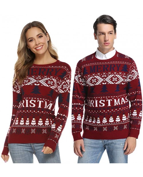 Abollria Unisex Couples Ugly Christmas Knitted Sweaters Xmas Round Neck Pullover for Women Men at  Men’s Clothing store
