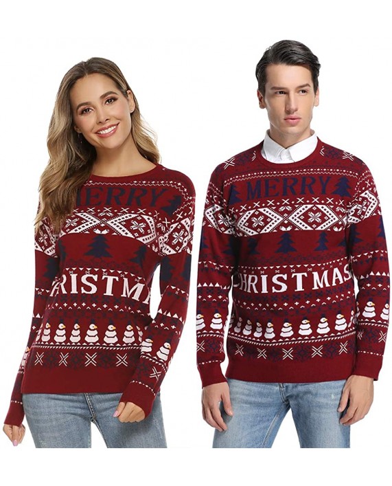 Abollria Unisex Couples Ugly Christmas Knitted Sweaters Xmas Round Neck Pullover for Women Men at Men’s Clothing store
