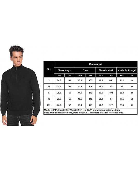 Aibrou Men's Long Sleeve Quarter Zip Sweater Stand Collar Pullover Knitwear at Men’s Clothing store