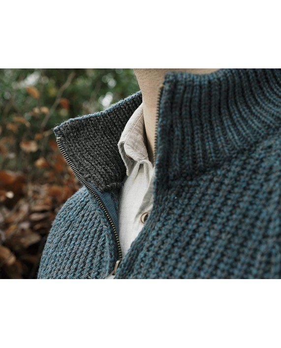 Aran Crafts Men's Fisherman Knit Ribbed Half Zipped Sweater 100% Merino Wool at Men’s Clothing store