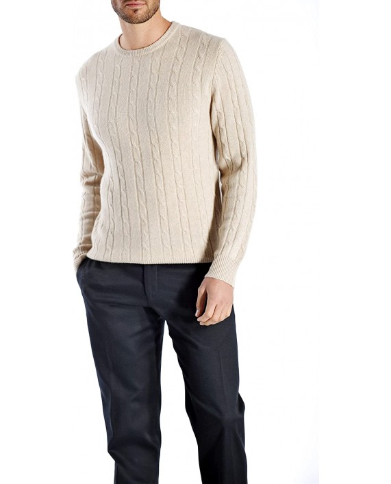Cashmere Boutique Men's 100% Pure Cashmere Cable Pullover Sweater in Crew Neck 3 Colors Sizes S M L XL at Men’s Clothing store Pullover Sweaters