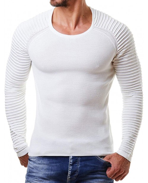 COOFANDY Men's Cable Knit Sweater Stripe Crew Neck Long Sleeve Pullover at Men’s Clothing store