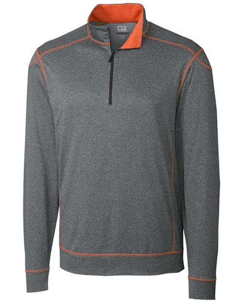Cutter & Buck Men's Drytec Green Lake Half Zip Sweater Charcoal Heather College Orange Small at Men’s Clothing store Pullover Sweaters