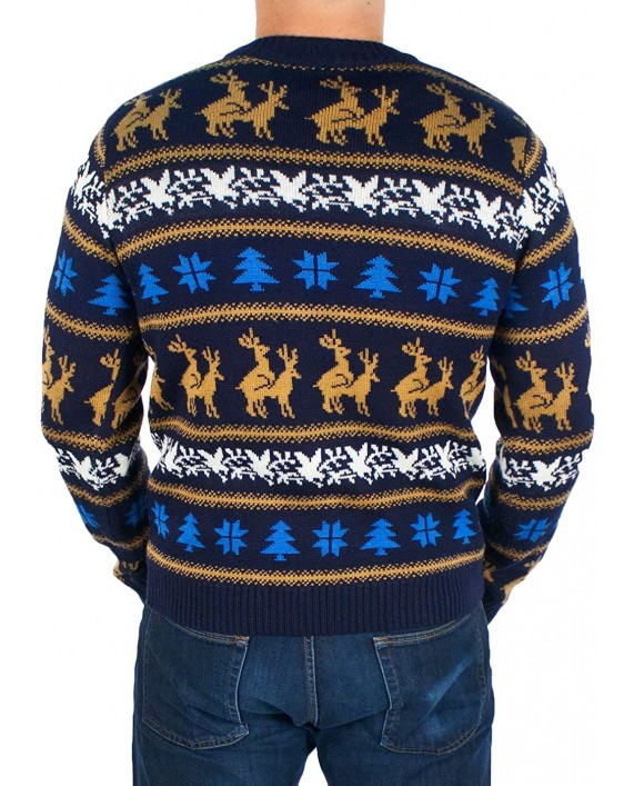 Festified Men's Retro Humping Reindeer Sweater Blue - Ugly Christmas Sweater at Men’s Clothing store