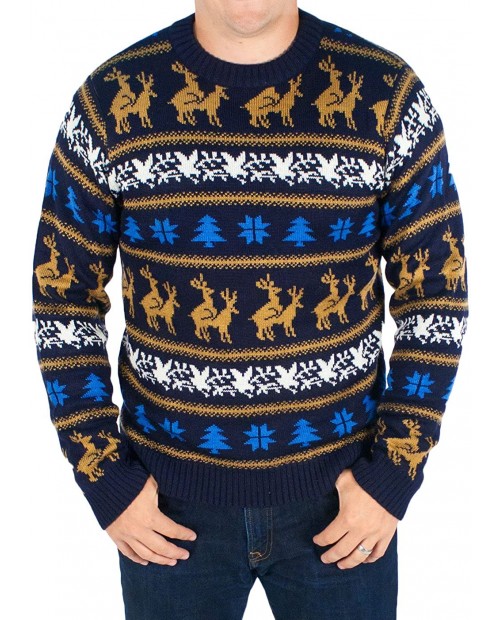 Festified Men's Retro Humping Reindeer Sweater Blue - Ugly Christmas Sweater at  Men’s Clothing store