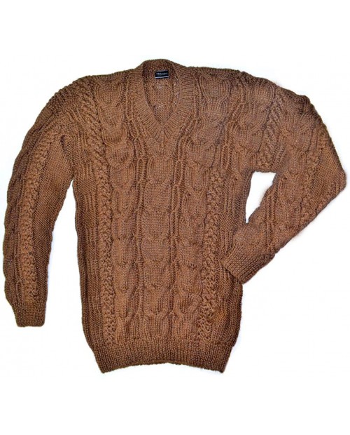 Gamboa - Hand Woven Alpaca Sweater - Cable Knit Alpaca Sweater - Brown at Men’s Clothing store