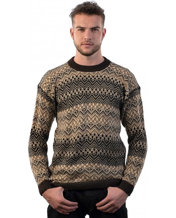 INTI ALPACA Men's Crewneck Fair Isle Alpaca Sweater in Brown Tones Lavaredo at Men’s Clothing store