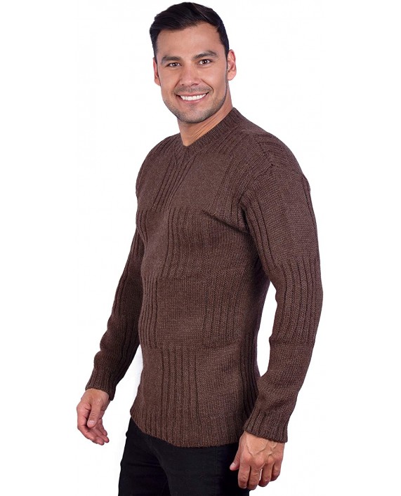 INTI ALPACA Men’s Hand Knit Long Sleeve V-Neck Brown Alpaca Sweater at Men’s Clothing store