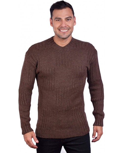 INTI ALPACA Men’s Hand Knit Long Sleeve V-Neck Brown Alpaca Sweater at  Men’s Clothing store