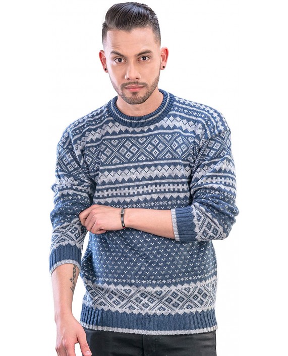 Intialpaca Soft Steel Blue Alpaca Sweater for Men with Crewneck Large
