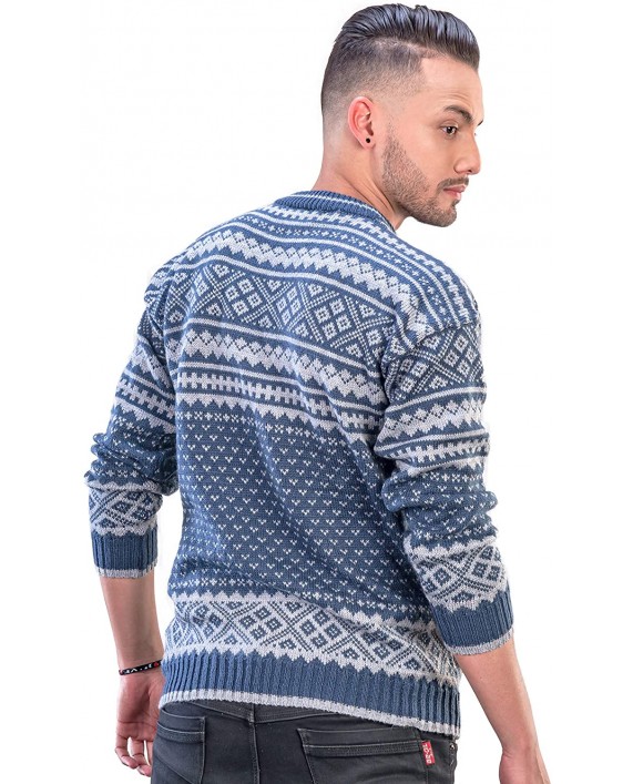 Intialpaca Soft Steel Blue Alpaca Sweater for Men with Crewneck Large