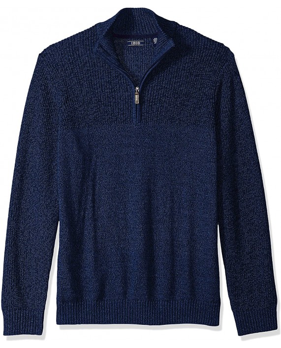 IZOD Men's Newport Marled Quarter Zip 7 Gauge Textured Sweater at Men’s Clothing store