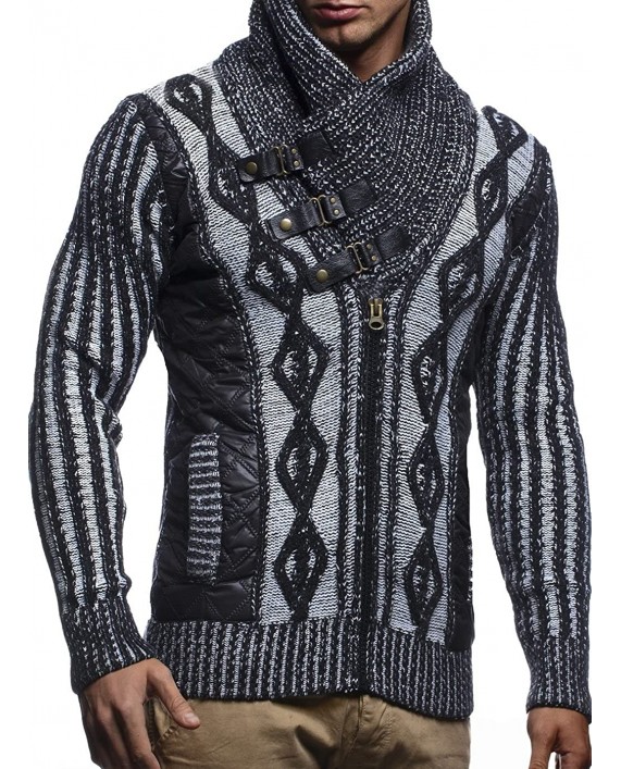LEIF NELSON Men's Knit Turtle Neck Pullover LN5305; Size M Black-Ecru at Men’s Clothing store