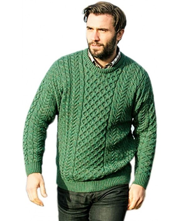 Mens Aran Sweater Made in Ireland 100% Real Irish Wool Green at Men’s Clothing store