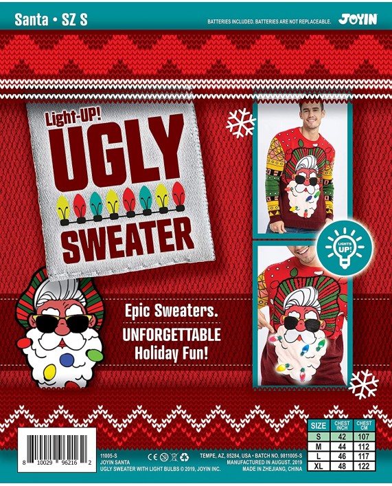 Men's LED Light Up Christmas Holiday Ugly Sweater with Built-in Light Bulbs at Men’s Clothing store