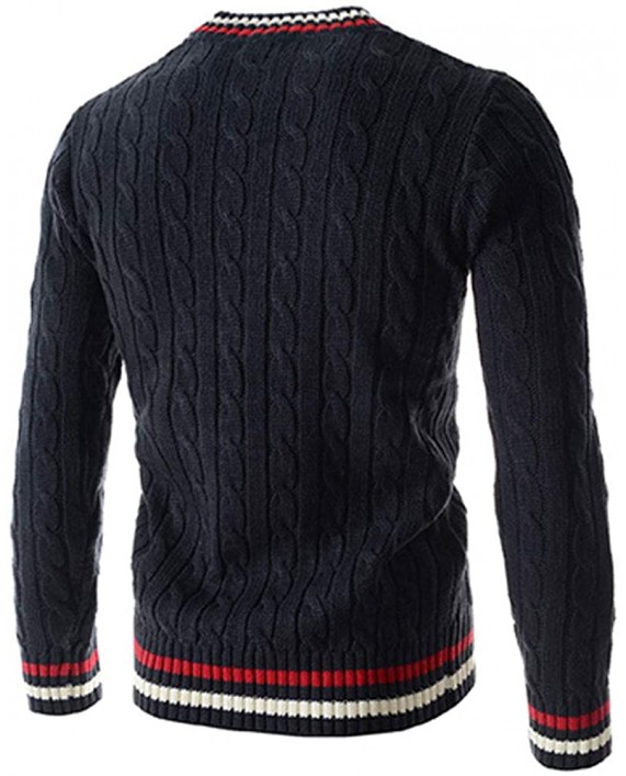 SEAWEED Men's Cable Ribbed Contrast Trim V Neck Casual Knitwear Sweater at Men’s Clothing store