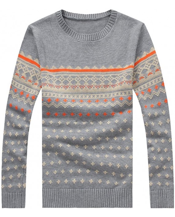 SSLR Men's Vintage Crew Neck Knit Jacquard Sweater Pullover X-Large Grey at Men’s Clothing store