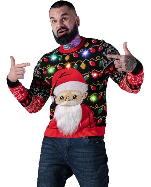 Unisex Men's LED Light-up Ugly Christmas Sweater Funny Flashing Pullover Knit Santa Reindeer Festive Sweatshirt for Party