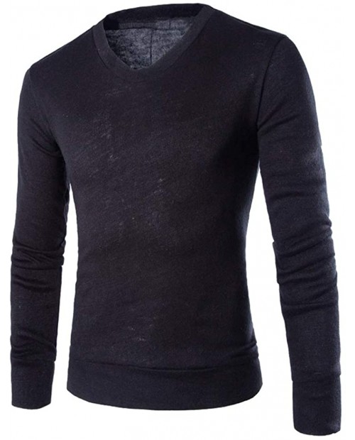 VENCANN Men's Classical V-Neck Solid Colour Long Sleeve Knit Top at Men’s Clothing store