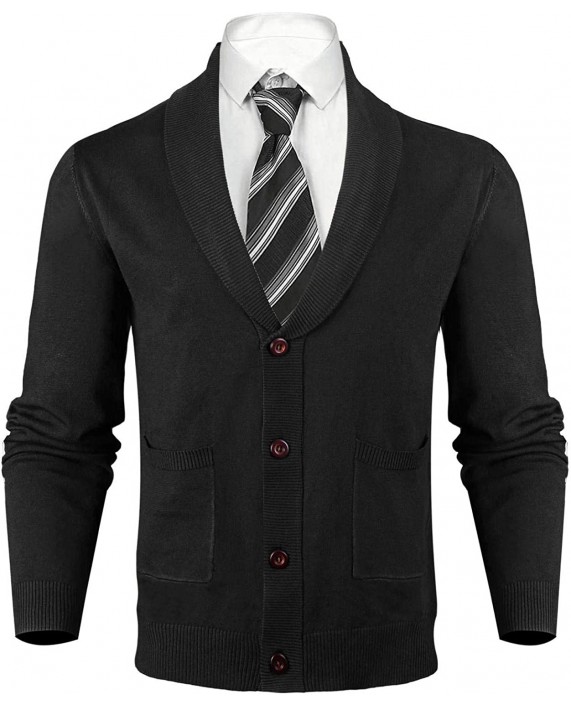 Abollria Mens Casual Cardigan Sweater with Buttons Shawl Collar Long Sleeve with Ribbing Edge at Men’s Clothing store
