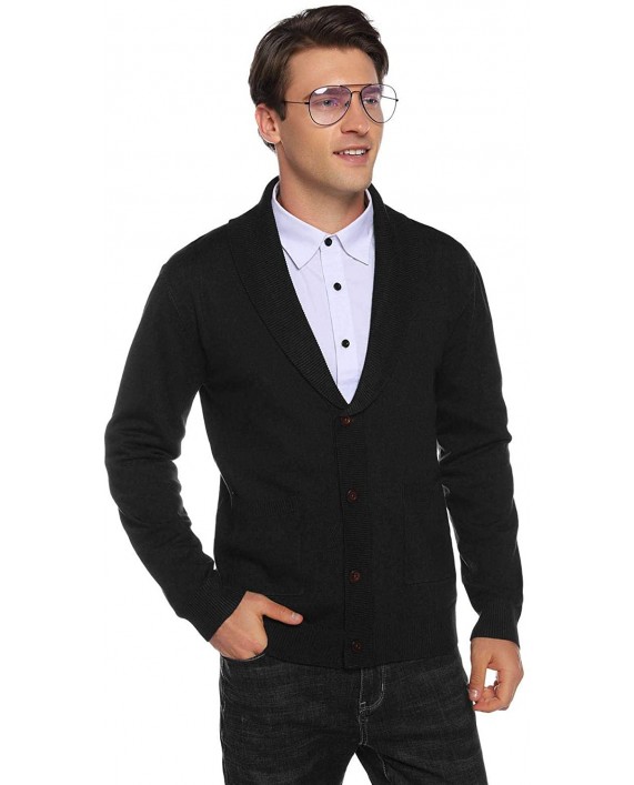 Abollria Mens Casual Cardigan Sweater with Buttons Shawl Collar Long Sleeve with Ribbing Edge at Men’s Clothing store