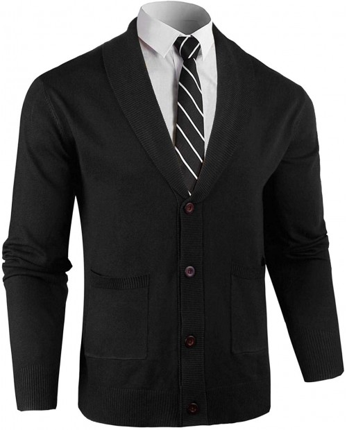 Abollria Mens Casual Cardigan Sweater with Buttons Shawl Collar Long Sleeve with Ribbing Edge at  Men’s Clothing store