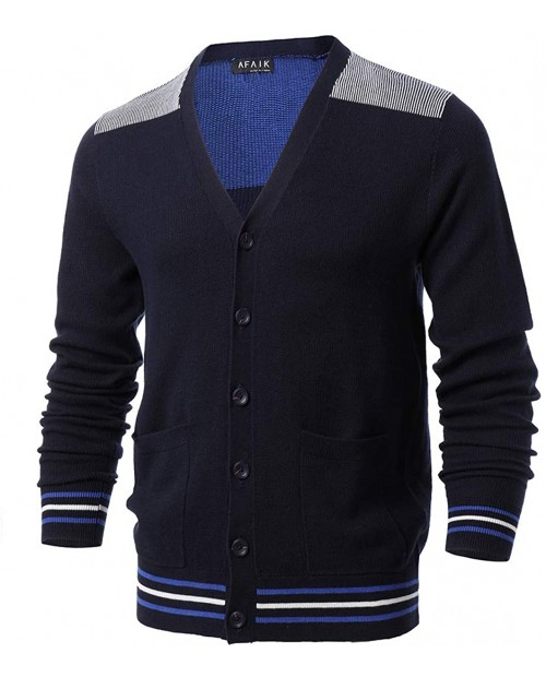 AFAIK as far as I know - Men's V-Neck Contrast Color Stitch Knit Button Cardigan Sweater at Men’s Clothing store