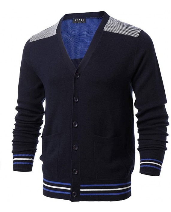 AFAIK as far as I know - Men's V-Neck Contrast Color Stitch Knit Button Cardigan Sweater at Men’s Clothing store
