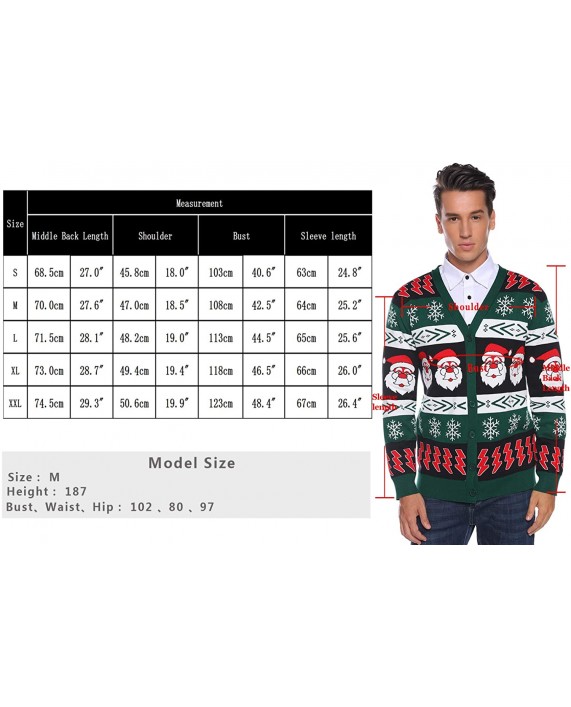 Aibrou Mens Ugly Christmas Cardigan Sweaters Snowflake Santa Holiday Sweater at Men’s Clothing store