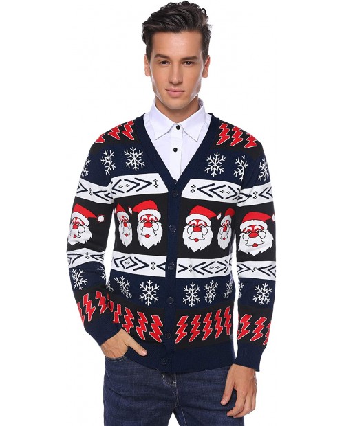 Aibrou Mens Ugly Christmas Cardigan Sweaters Snowflake Santa Holiday Sweater at  Men’s Clothing store