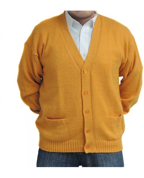 Alpaca Cardigan Golf Sweater Jersey V Neck Buttons and Pockets Made in Peru Yellow at  Men’s Clothing store