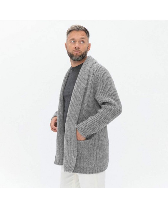 Aoysky Mens Shawl Collar Cardigan Sweater Casual Long Sleeve Cotton Open Front Knit Sweater with Pockets at Men’s Clothing store