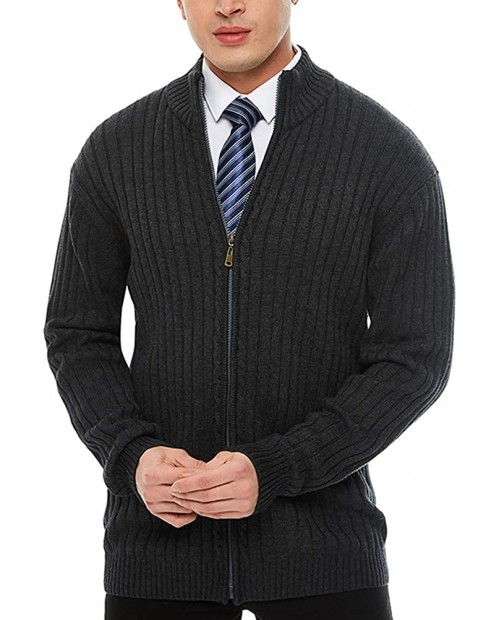 APRAW Men's Casual Slim Fit Cardigan Sweaters with Zipper Cotton Knitted Cardigan for Men Dark Grey at Men’s Clothing store