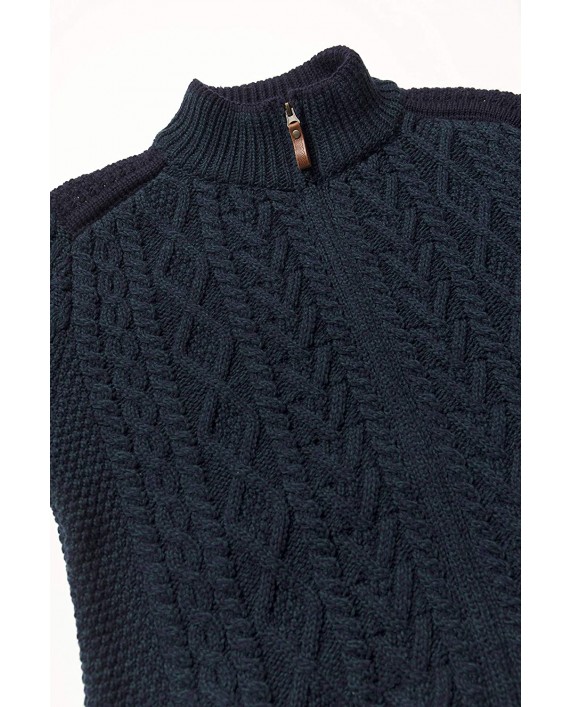 Aran Crafts Men's Cable Knit Shoulder Detail Zipped Cardigan 100% Merino Wool at Men’s Clothing store