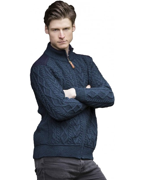 Aran Crafts Men's Cable Knit Shoulder Detail Zipped Cardigan 100% Merino Wool at  Men’s Clothing store