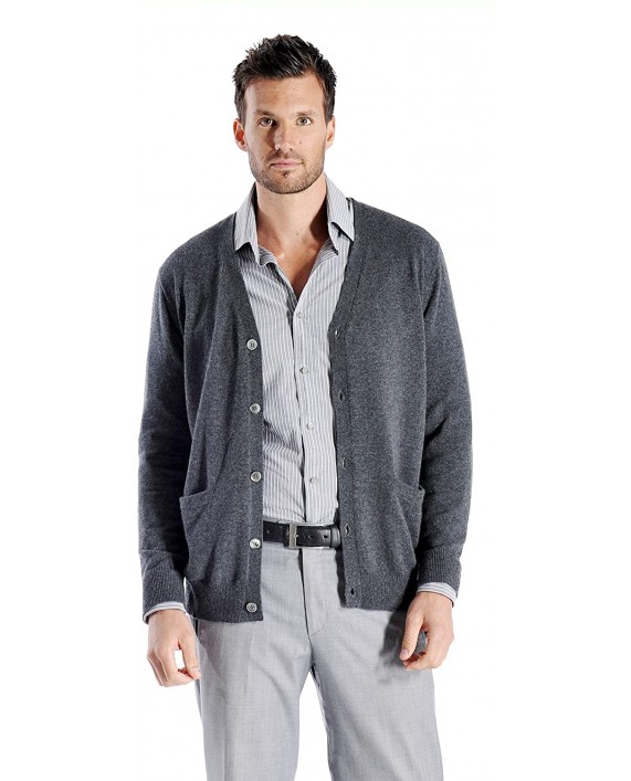 Cashmere Boutique Men's 100% Pure Cashmere Front Button Long Sleeve Cardigan Sweater Color Charcoal Gray Size Medium at Men’s Clothing store Cardigan Sweaters