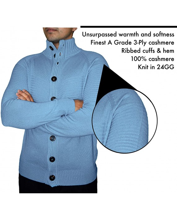 Cashmere Boutique Men's Long Sleeve Button Cardigan in 100% Pure Cashmere. Slim Fit 2 Colors Sizes S M L XL at Men’s Clothing store