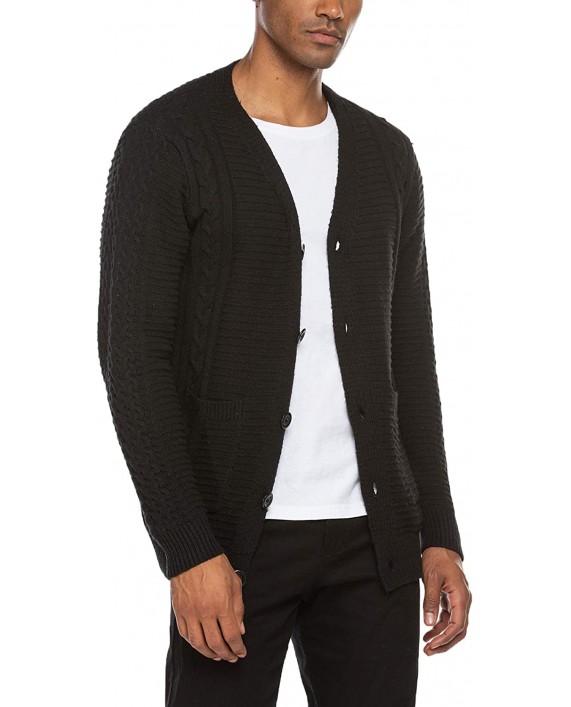 COOFANDY Men's Casual V-Neck Cable Knitted Cardigan Sweater with Buttons at Men’s Clothing store
