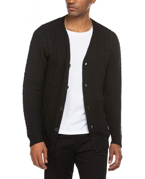 COOFANDY Men's Casual V-Neck Cable Knitted Cardigan Sweater with Buttons at Men’s Clothing store