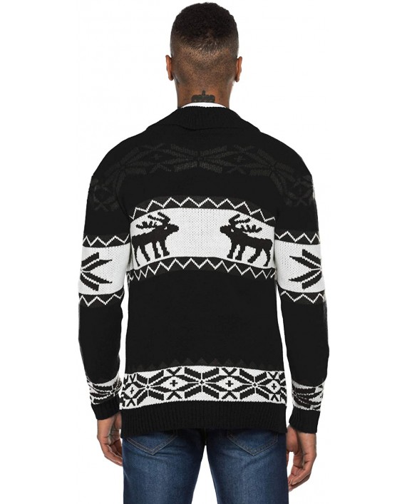 COOFANDY Mens Christmas Reindeer Snowflake Cardigan Sweater Shawl Collar Knitted Cardigans Button Down Knitwear at Men’s Clothing store