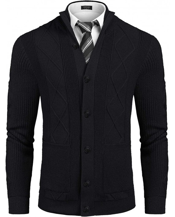 COOFANDY Men's Knitted Cardigan Sweaters Stand Collar Button Down Sweater with Pockets at Men’s Clothing store