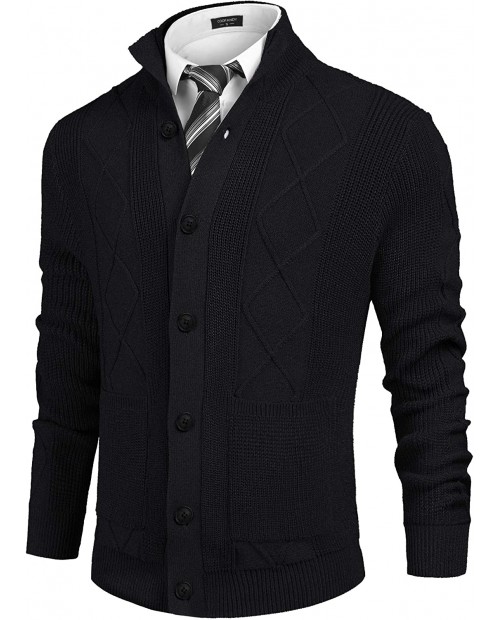 COOFANDY Men's Knitted Cardigan Sweaters Stand Collar Button Down Sweater with Pockets at  Men’s Clothing store