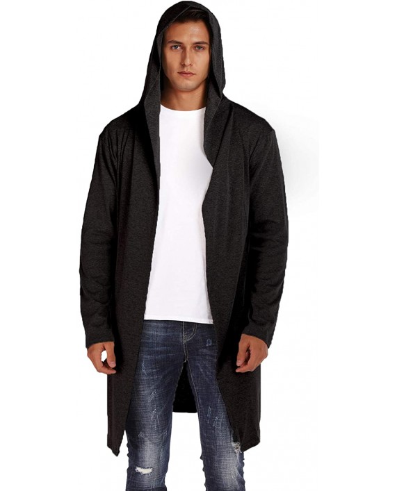 DOSWODE Mens Cardigan Long Open Front Draped Lightweight Hooded Sweater with Pockets at Men’s Clothing store