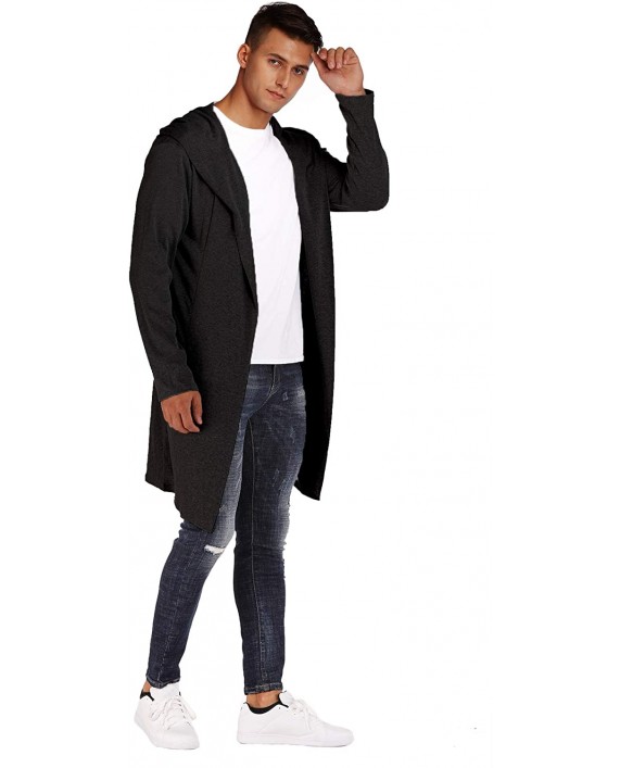 DOSWODE Mens Cardigan Long Open Front Draped Lightweight Hooded Sweater with Pockets at Men’s Clothing store