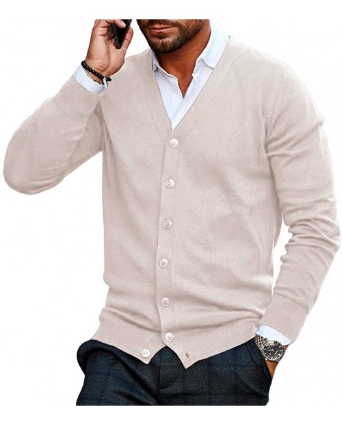 Hestenve Mens Cotton Button Down Cardigan V Neck Basic Designed Knitted Sweater at  Men’s Clothing store