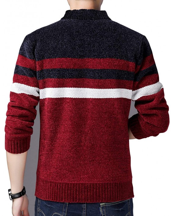 HOW'ON Men's Casual Wide Stripes Zipper Knitted Cardigan Sweater at Men’s Clothing store