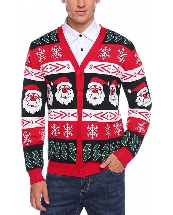 iClosam Mens Christmas Cardigan Sweater Santa Claus Snowflake Knitted Cardigans Button Down Knitwear at Men’s Clothing store