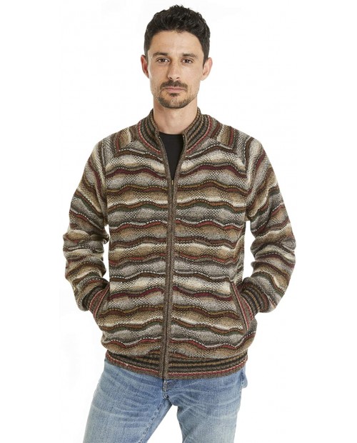 Invisible World Men's 100% Alpaca Wool Sweater Zip Up Mock Turtleneck Cardigan at Men’s Clothing store