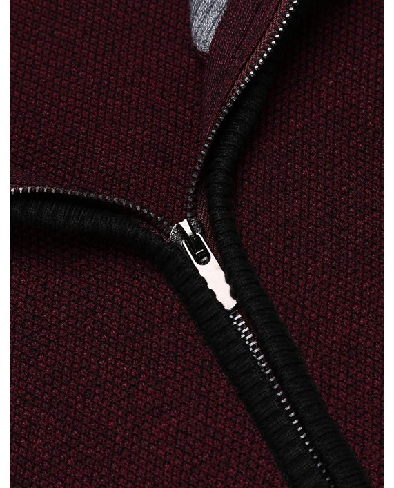 JINIDU Men's Full Zip Up Cardigan Sweater Casual Slim Fit Cotton Sweater with Pockets Burgundy Red at Men’s Clothing store